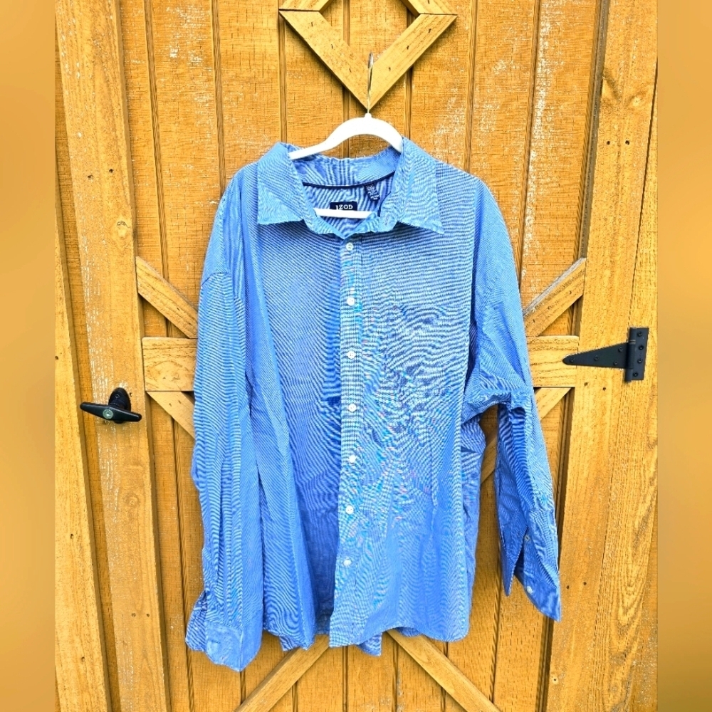Izod Blue Striped Button-Up Shirt 4XL